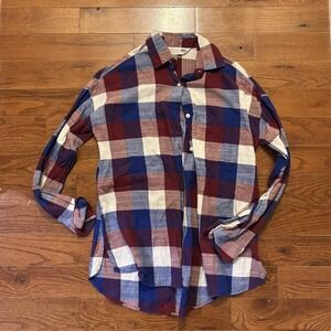 Old Navy Women's Boyfriend‎ Shirt S Button Up Red Blue White Plaid Long Sleeve